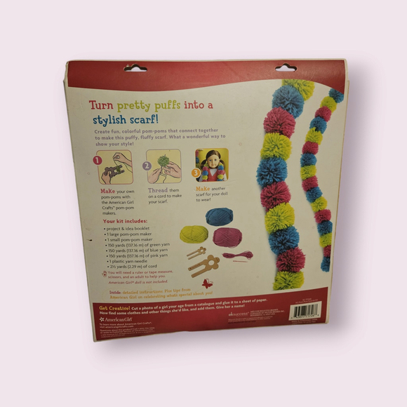 American Girl Crafts Pom-Pom Scarves Craft Kit Pink Green One Size (NEW) - Picture 2 of 7